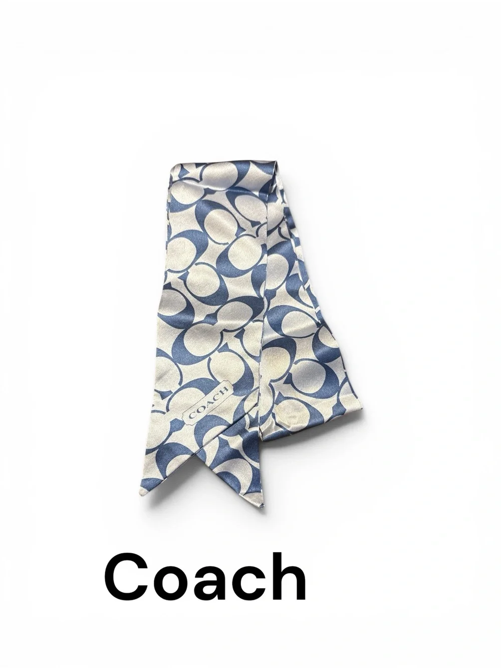 COACH Blue and White Monogram Silk Neck Scarf - Picture 2 of 6